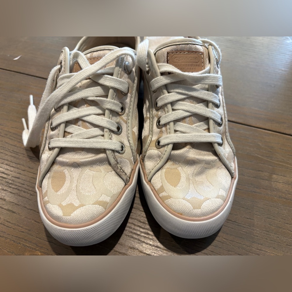 Coach Cream and Tan Patterned Sneakers - Picture 2 of 9